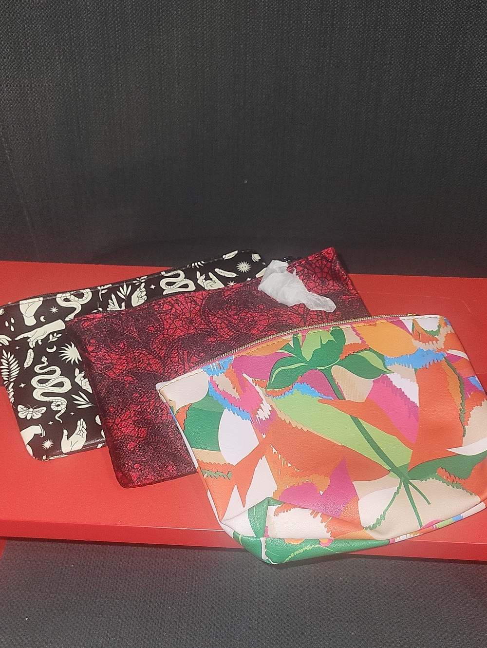 IPSY 3 Colorful Floral Print Zip Pouch Trio Bundle